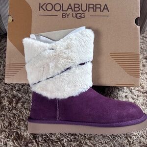 Koolaburra by UGG Suede Faux Fur Short Boots Dezi Plum - Women’s Size 7